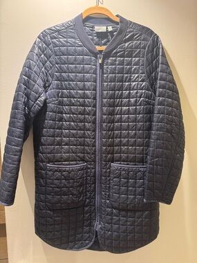 Athleta Navy Quilted Long Puffer Jacket